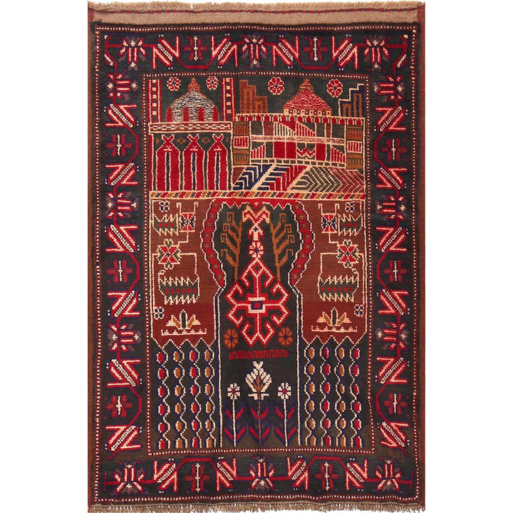 Afghan Prayer Rug 3' 2" x 4' 8" Hand-Knotted | No. AL37618