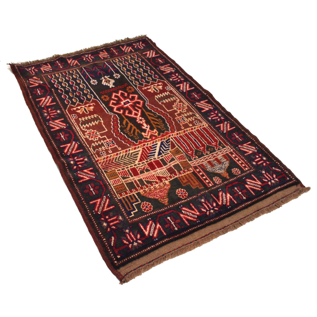 Afghan Prayer Rug 3' 2" x 4' 8" Hand-Knotted | No. AL37618