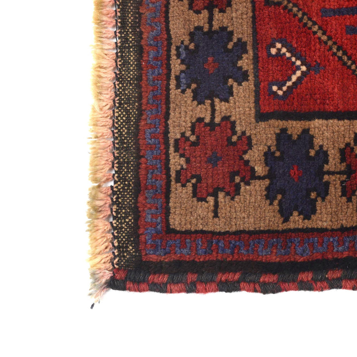 Red Afghan Prayer Rug 3' 2" x 4' 7" Hand-Knotted | No. AL62675
