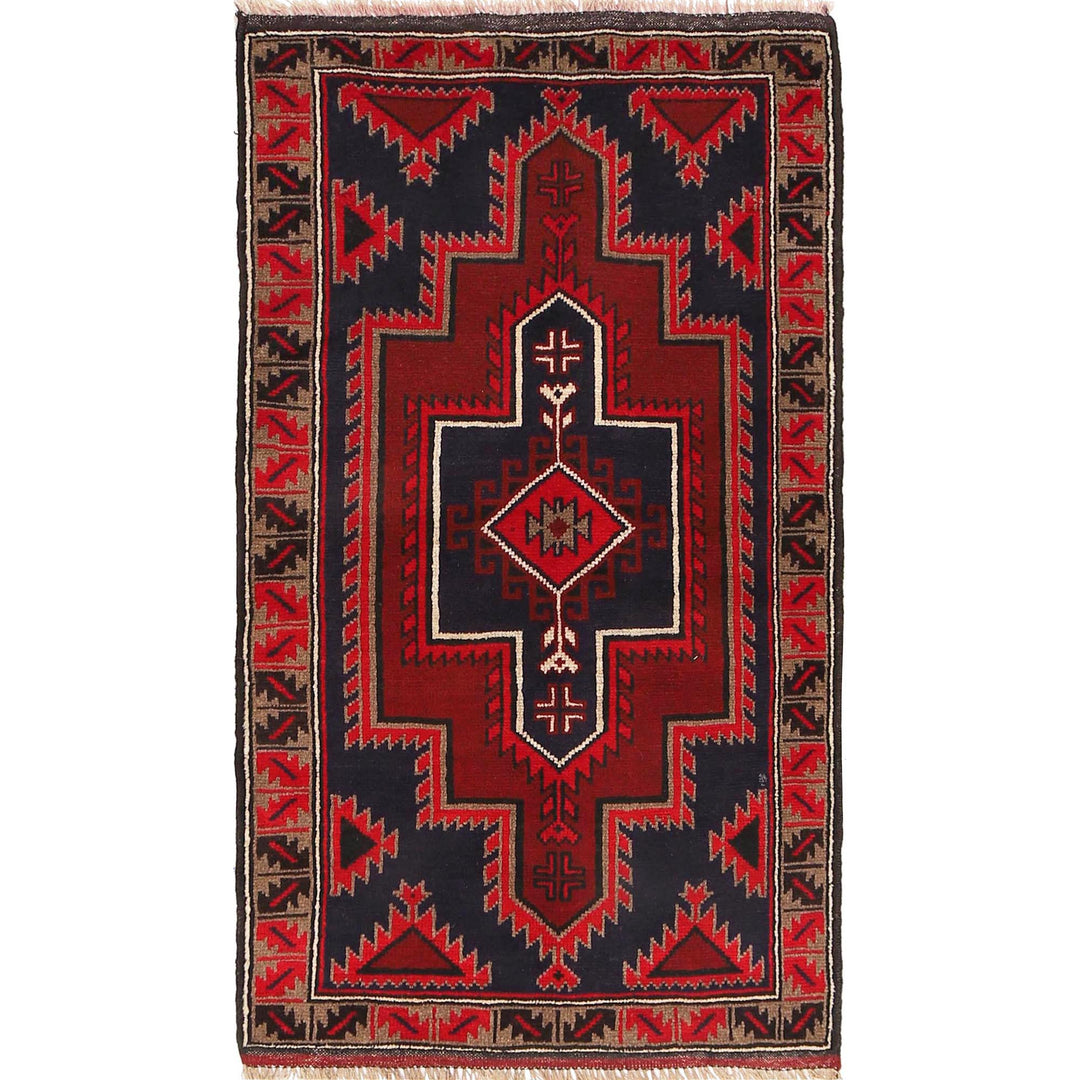 Afghan Baluchi Rug 2' 9" x 5' 2" Hand-Knotted