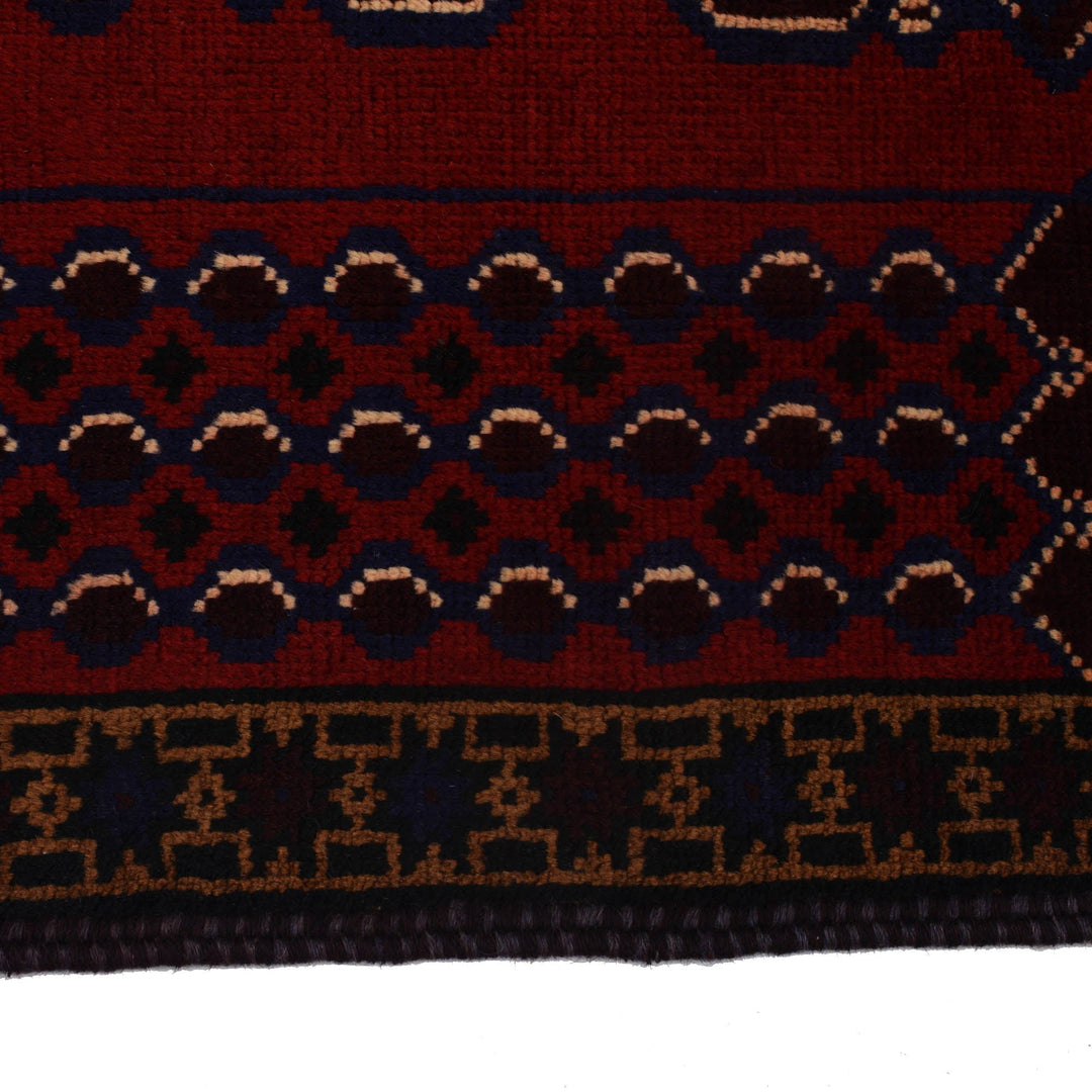 Red Afghan Prayer Rug 2' 11" x 5' 1" Hand-Knotted detail