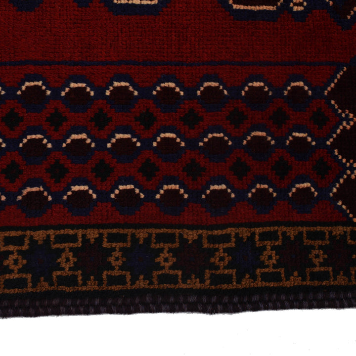Red Afghan Prayer Rug 2' 11" x 5' 1" Hand-Knotted detail