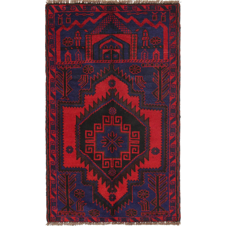 Blue Afghan Prayer Rug 2' 10" x 4' 8" Hand-Knotted