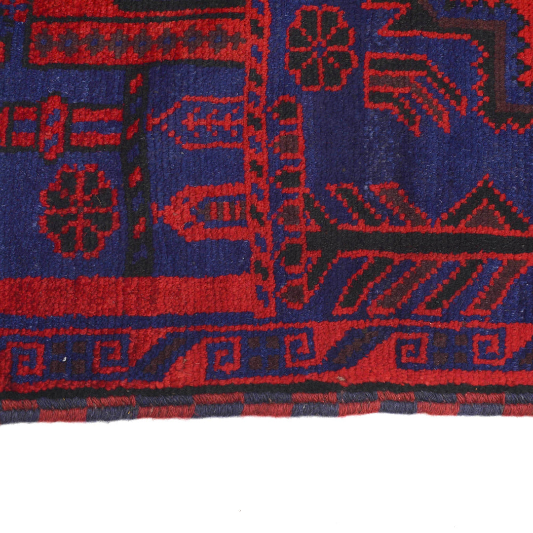Blue Afghan Prayer Rug 2' 10" x 4' 8" Hand-Knotted detail
