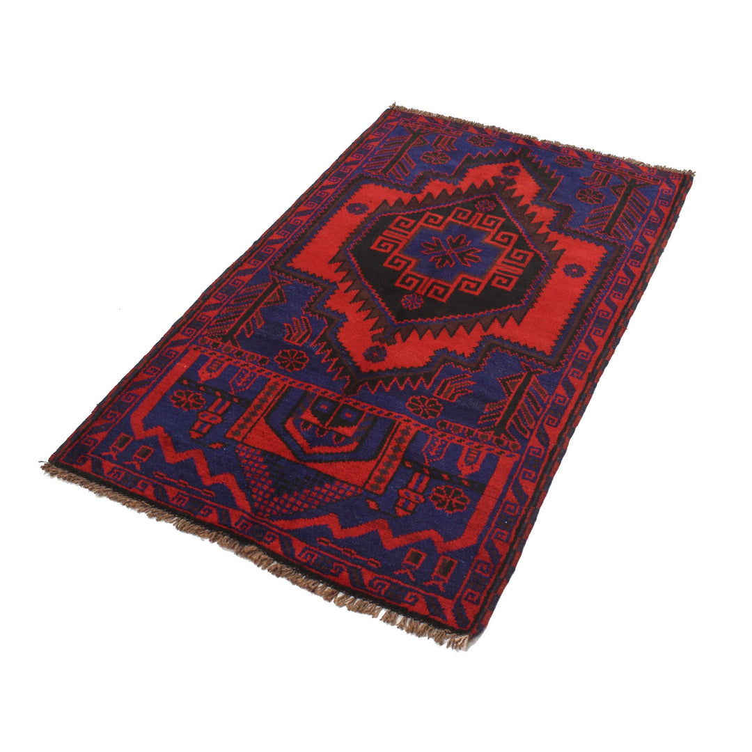 Blue Afghan Prayer Rug 2' 10" x 4' 8" Hand-Knotted close-up