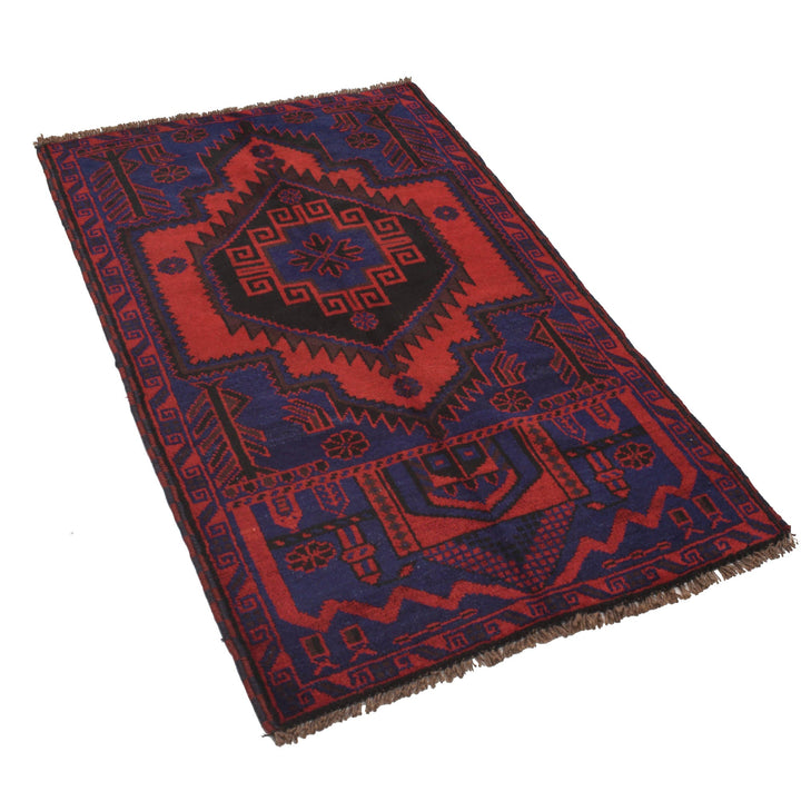 Blue Afghan Prayer Rug 2' 10" x 4' 8" Hand-Knotted pattern