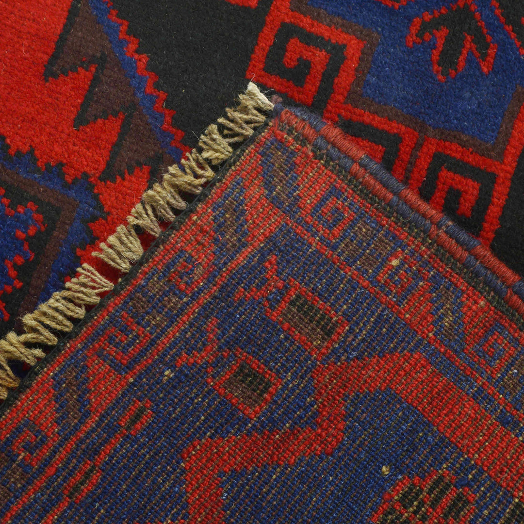 Blue Afghan Prayer Rug 2' 10" x 4' 8" Hand-Knotted border