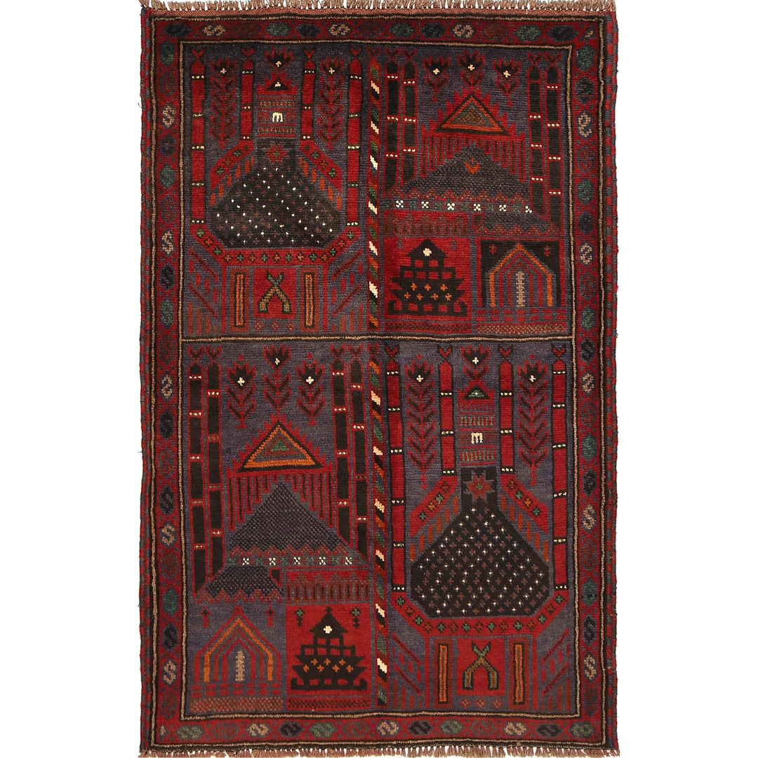 Blue Afghan Prayer Rug 3' 2" x 5' 0" Hand-Knotted