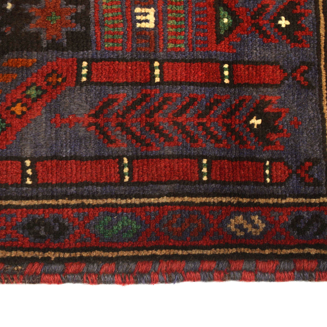 Blue Afghan Prayer Rug 3' 2" x 5' 0" Hand-Knotted detail