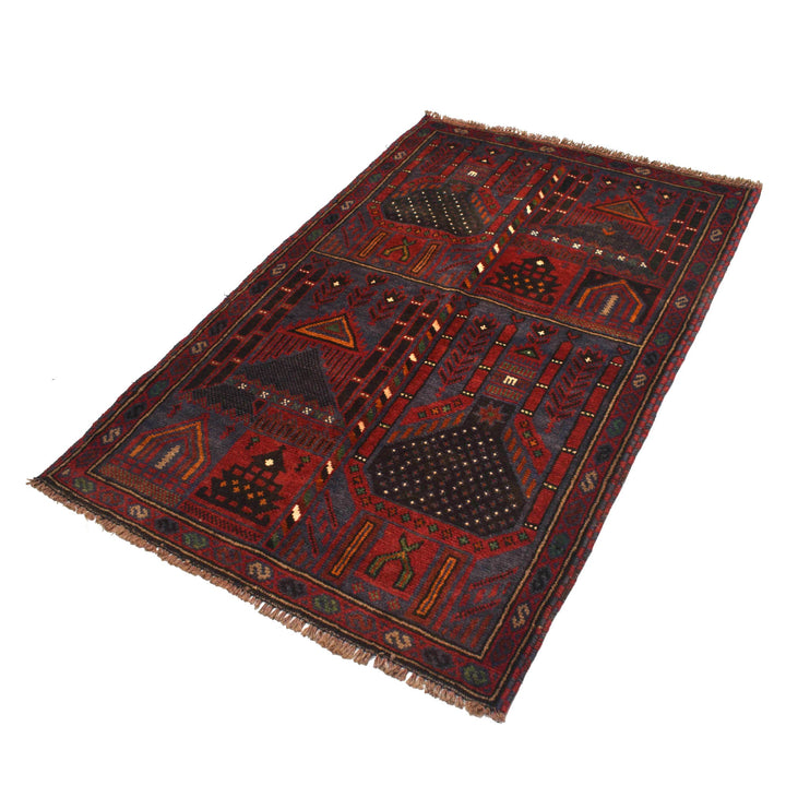 Blue Afghan Prayer Rug 3' 2" x 5' 0" Hand-Knotted close-up