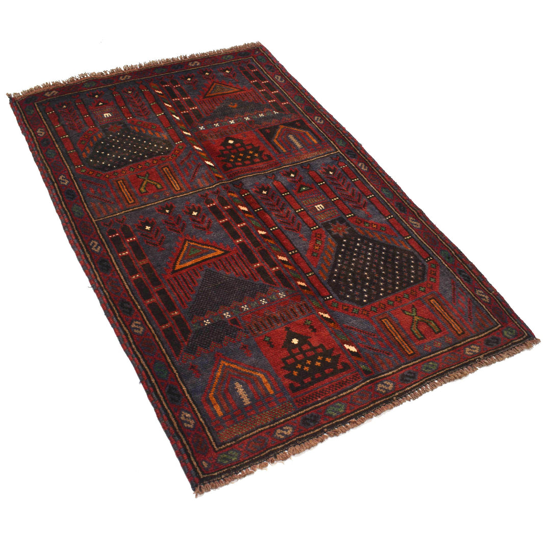 Blue Afghan Prayer Rug 3' 2" x 5' 0" Hand-Knotted pattern
