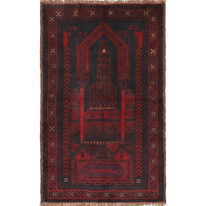Blue Afghan Prayer Rug 2' 10" x 4' 8" Hand-Knotted