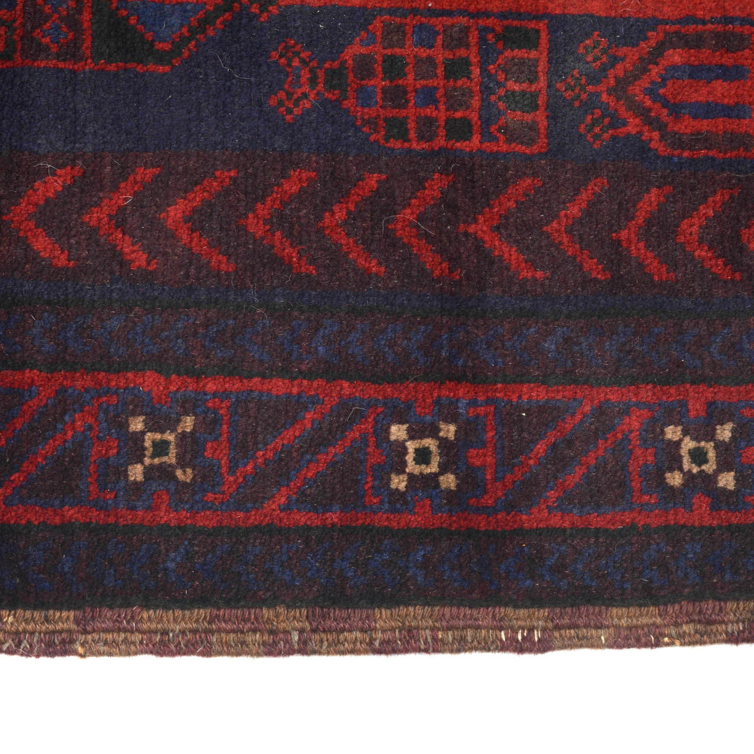 Blue Afghan Prayer Rug 2' 10" x 4' 8" Hand-Knotted detail