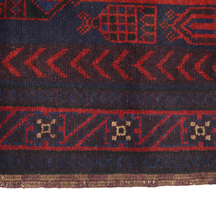 Blue Afghan Prayer Rug 2' 10" x 4' 8" Hand-Knotted detail