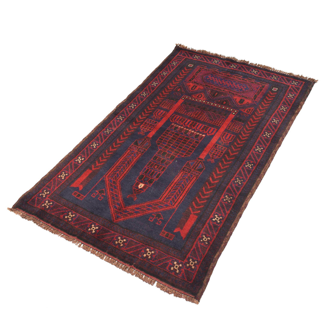 Blue Afghan Prayer Rug 2' 10" x 4' 8" Hand-Knotted close-up