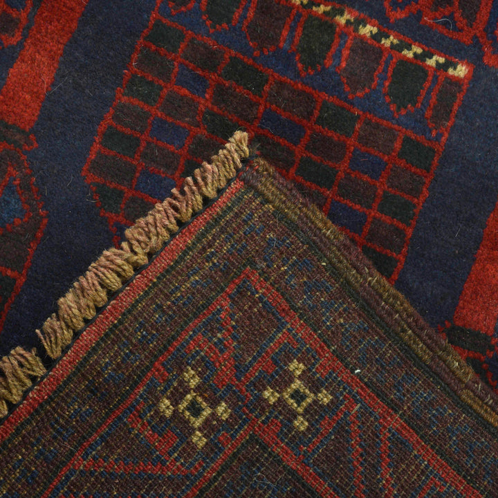 Blue Afghan Prayer Rug 2' 10" x 4' 8" Hand-Knotted border