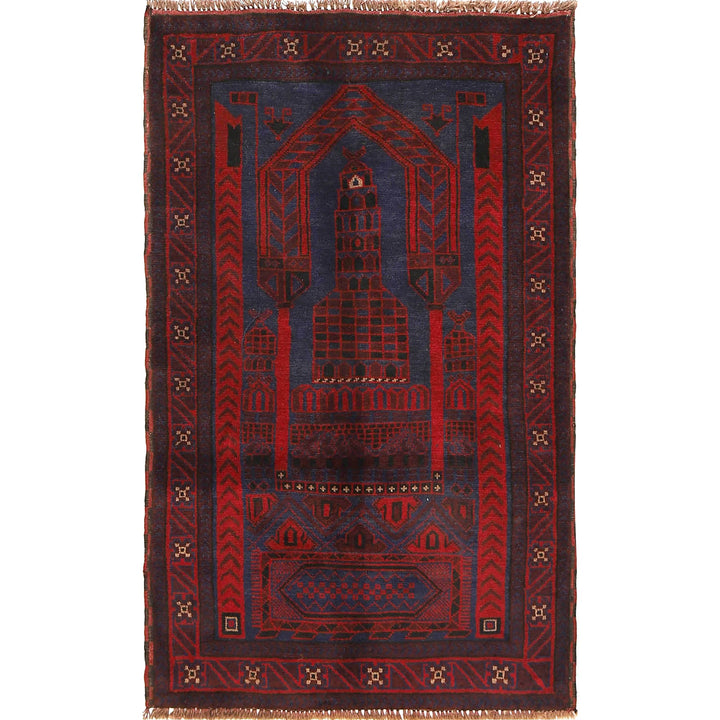 Blue Afghan Prayer Rug 2' 9" x 4' 6" Hand-Knotted
