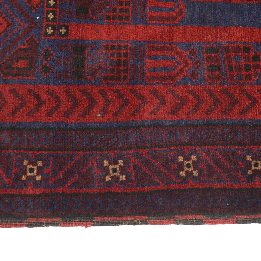 Blue Afghan Prayer Rug 2' 9" x 4' 6" Hand-Knotted detail
