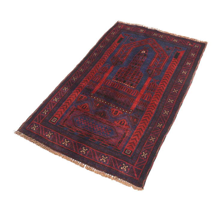 Blue Afghan Prayer Rug 2' 9" x 4' 6" Hand-Knotted close-up