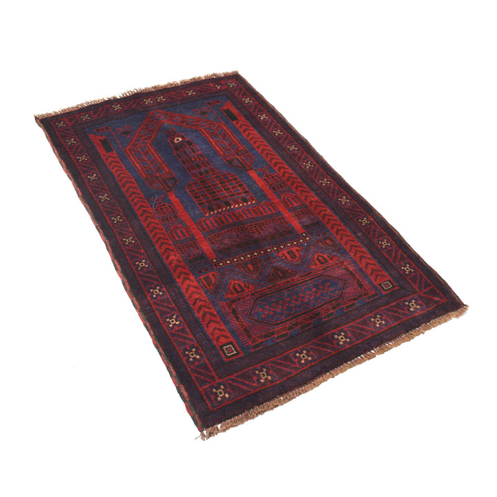 Blue Afghan Prayer Rug 2' 9" x 4' 6" Hand-Knotted pattern