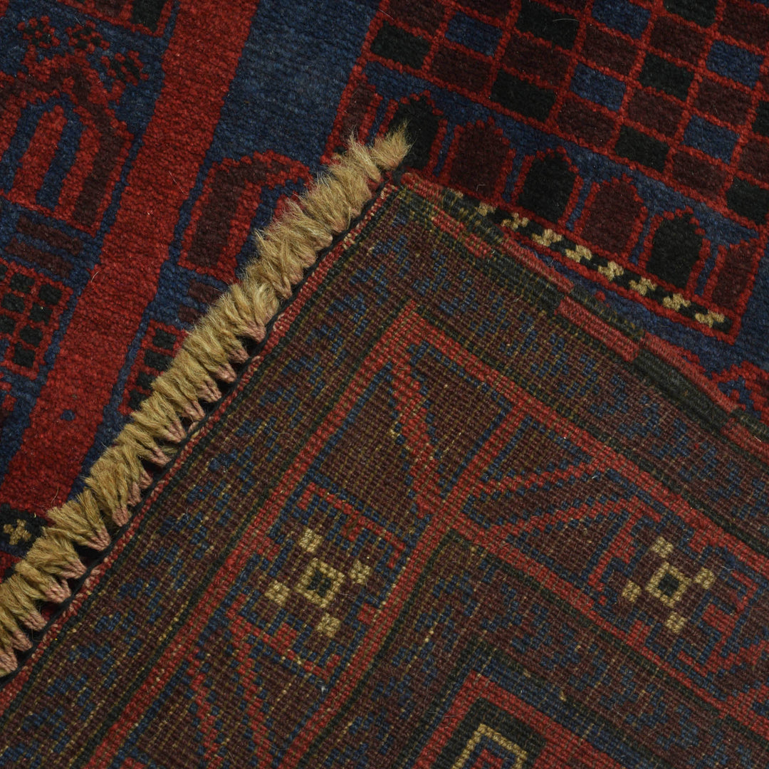 Blue Afghan Prayer Rug 2' 9" x 4' 6" Hand-Knotted border