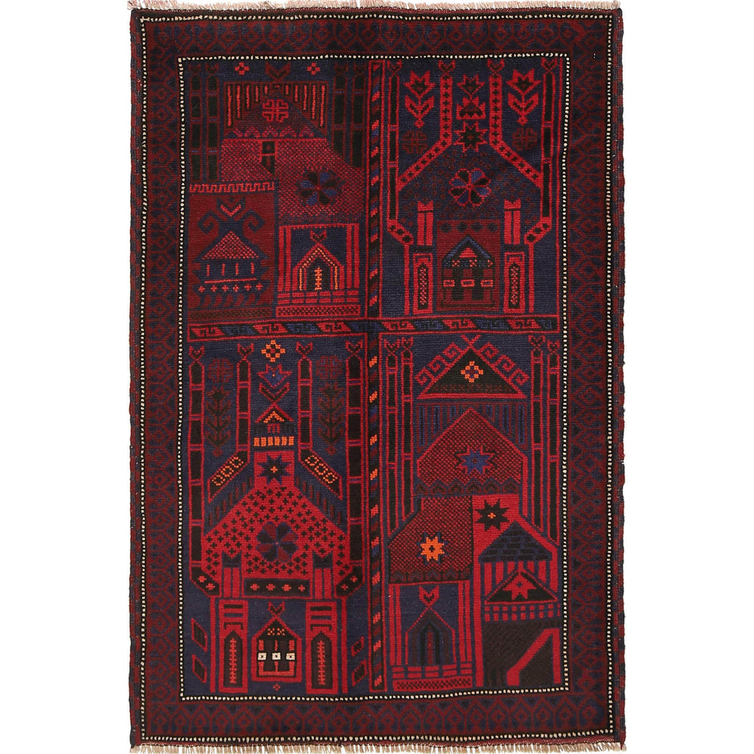 Afghan Prayer Rug 3' 1" x 4' 7" Hand-Knotted