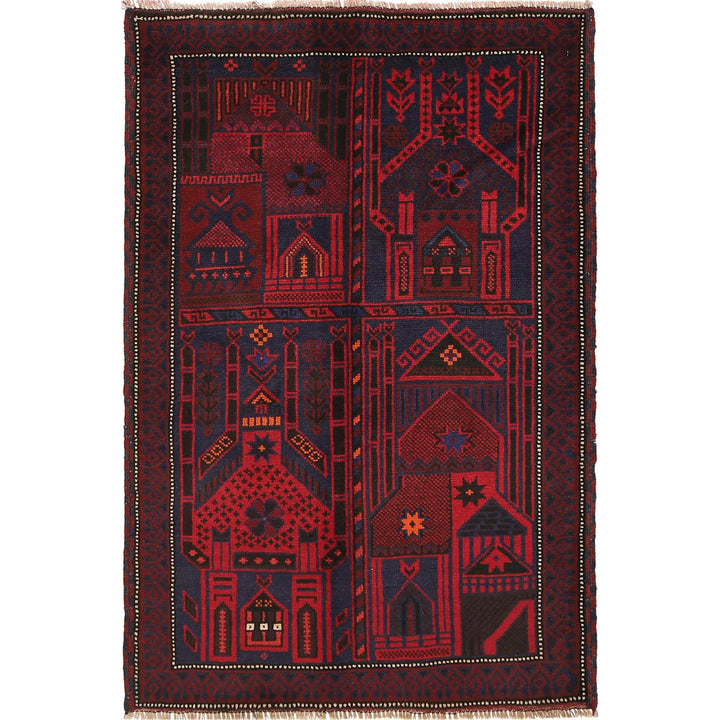 Afghan Prayer Rug 3' 1" x 4' 7" Hand-Knotted