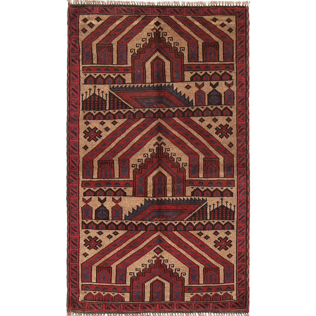 Beige Afghan Prayer Rug 3' 1" x 4' 9" Hand-Knotted