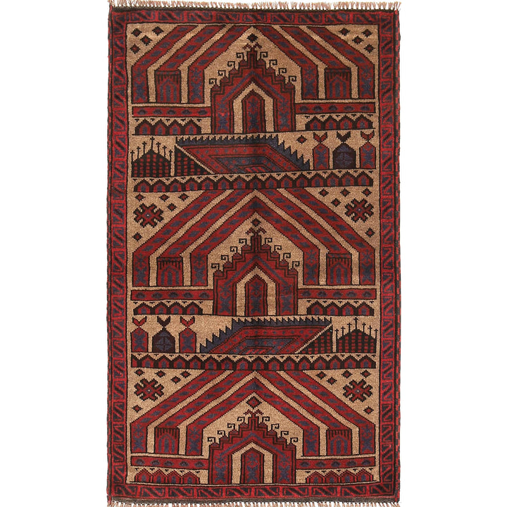 Beige Afghan Prayer Rug 3' 1" x 4' 9" Hand-Knotted
