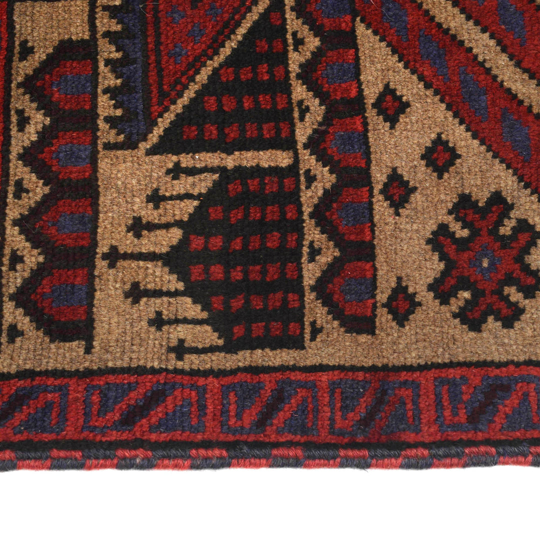 Beige Afghan Prayer Rug 3' 1" x 4' 9" Hand-Knotted detail