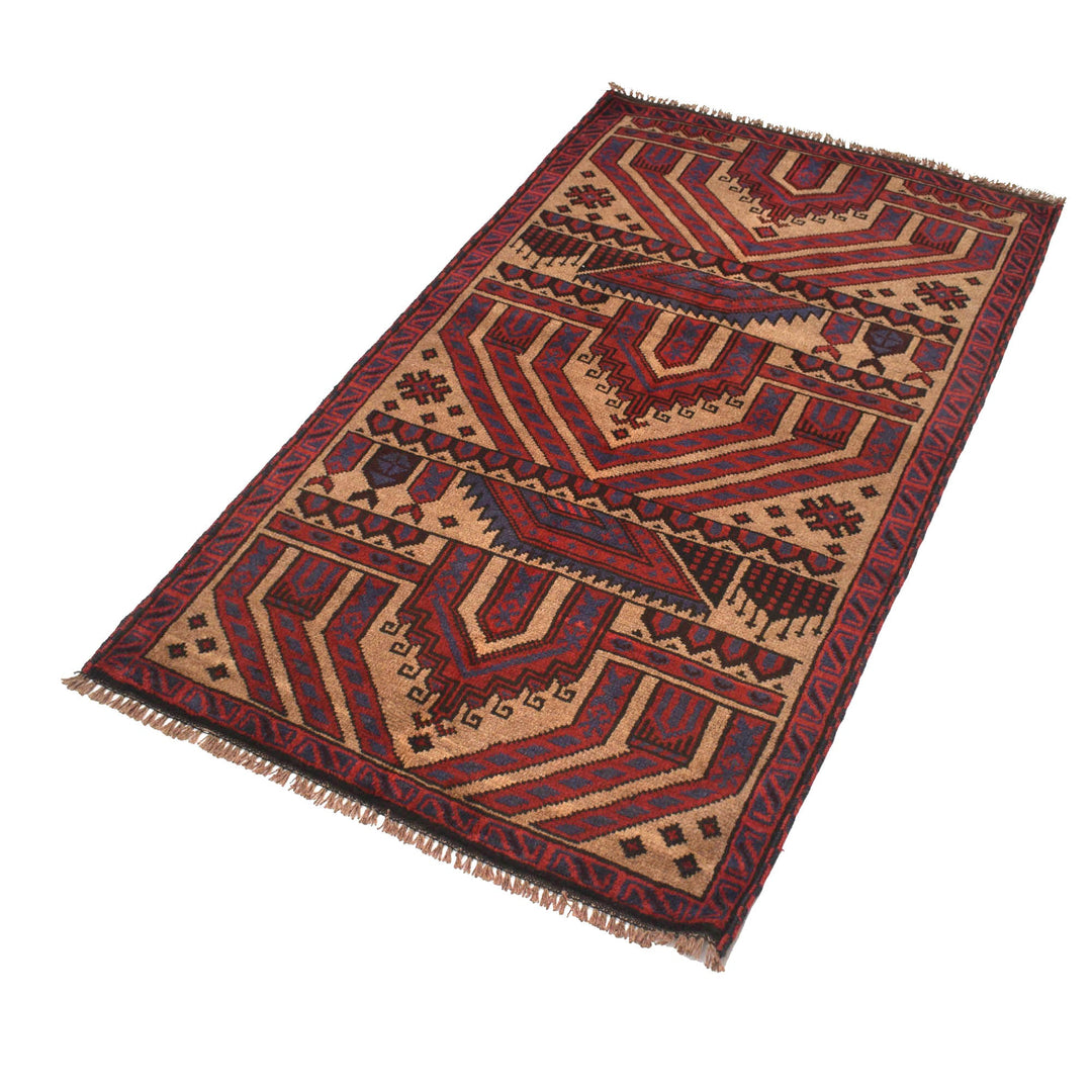 Beige Afghan Prayer Rug 3' 1" x 4' 9" Hand-Knotted close-up