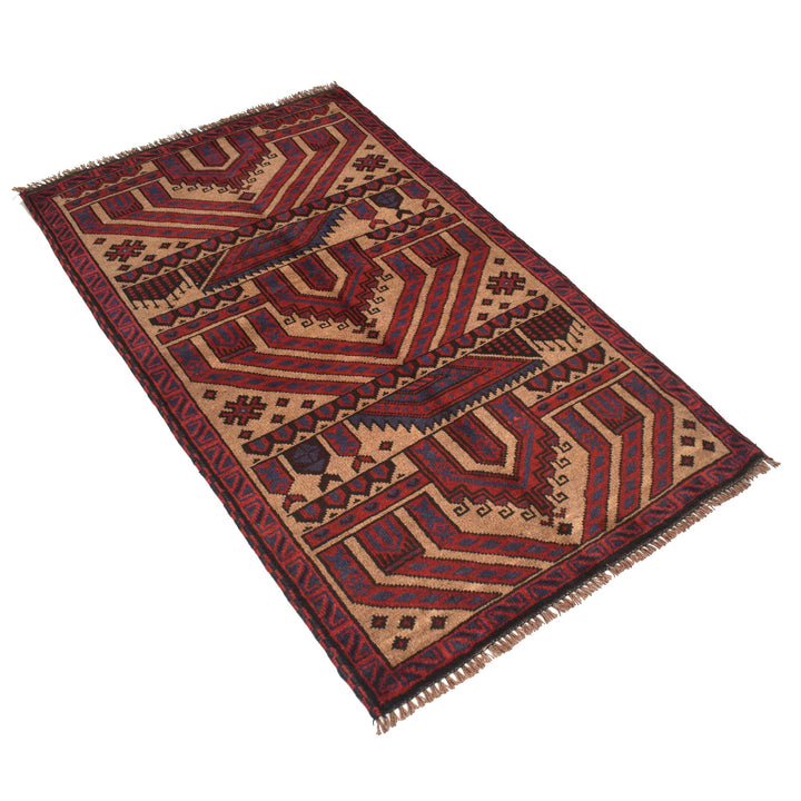 Beige Afghan Prayer Rug 3' 1" x 4' 9" Hand-Knotted pattern