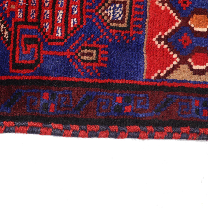 Blue Afghan Prayer Rug 3' 1" x 4' 8" Hand-Knotted detail