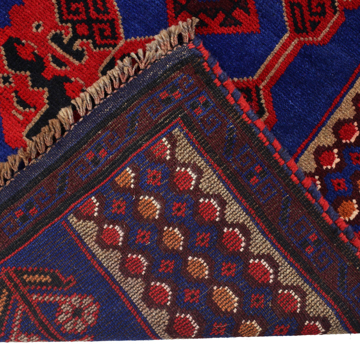 Blue Afghan Prayer Rug 3' 1" x 4' 8" Hand-Knotted border