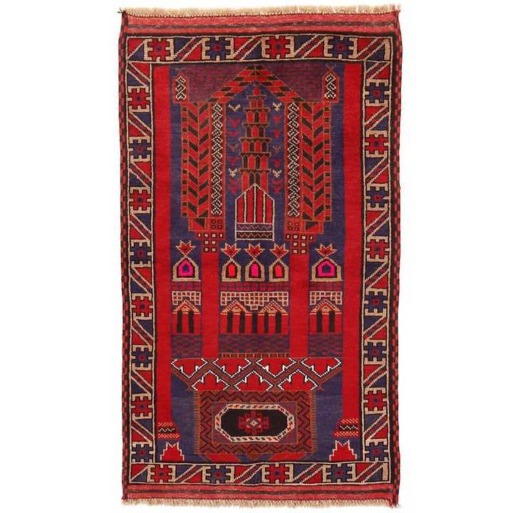 Afghan Prayer Rug 2' 9" x 4' 9" Hand-Knotted