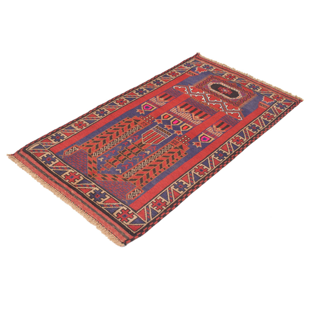 Afghan Prayer Rug 2' 9" x 4' 9" Hand-Knotted close-up