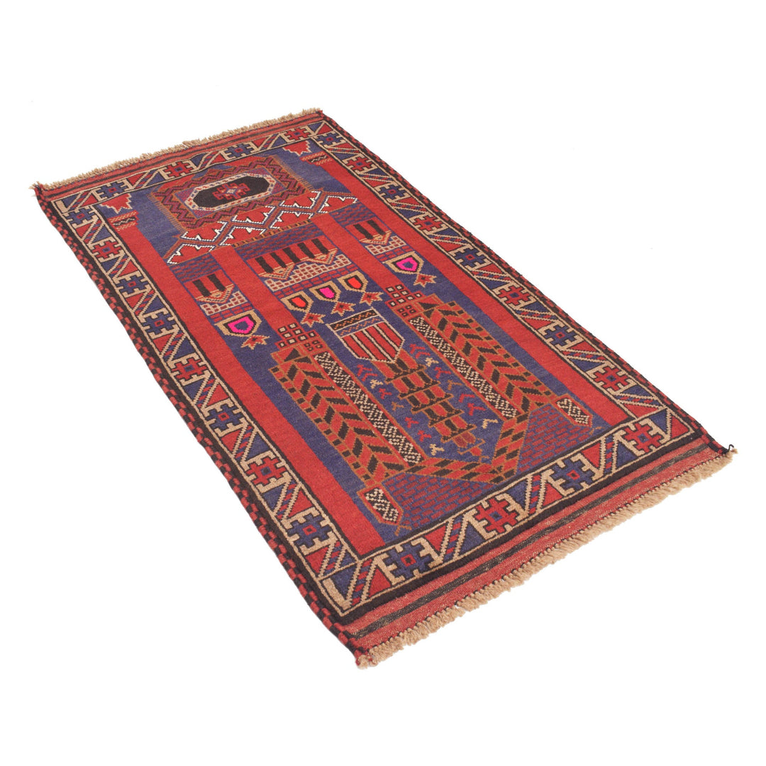 Afghan Prayer Rug 2' 9" x 4' 9" Hand-Knotted pattern