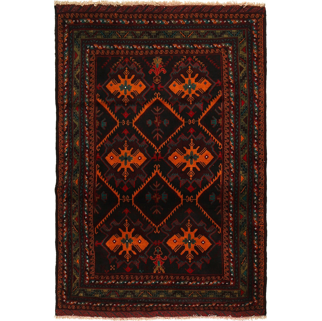 Afghan Baluchi Rug 4' 1" x 5' 9" Hand-Knotted