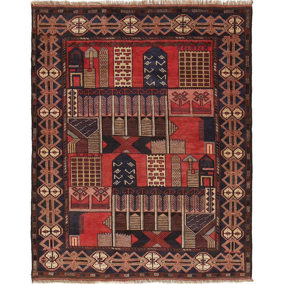 Afghan Baluchi Rug 4' 5" x 5' 4" Hand-Knotted