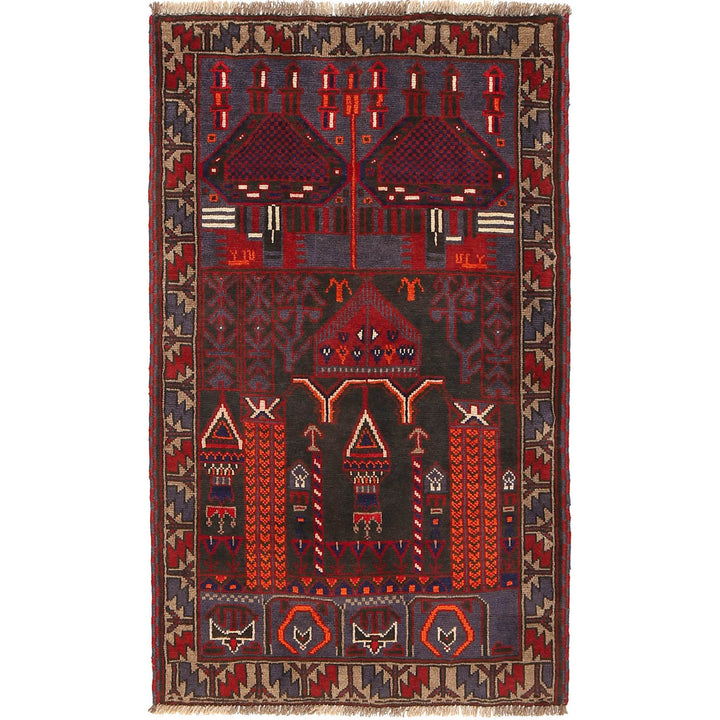 Afghan Prayer Rug 2' 10" x 4' 8" Hand-Knotted