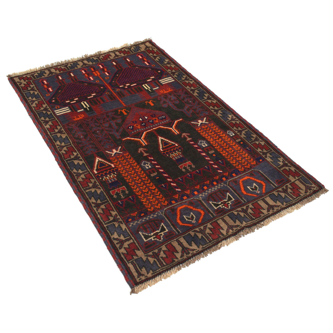 Afghan Prayer Rug 2' 10" x 4' 8" Hand-Knotted pattern