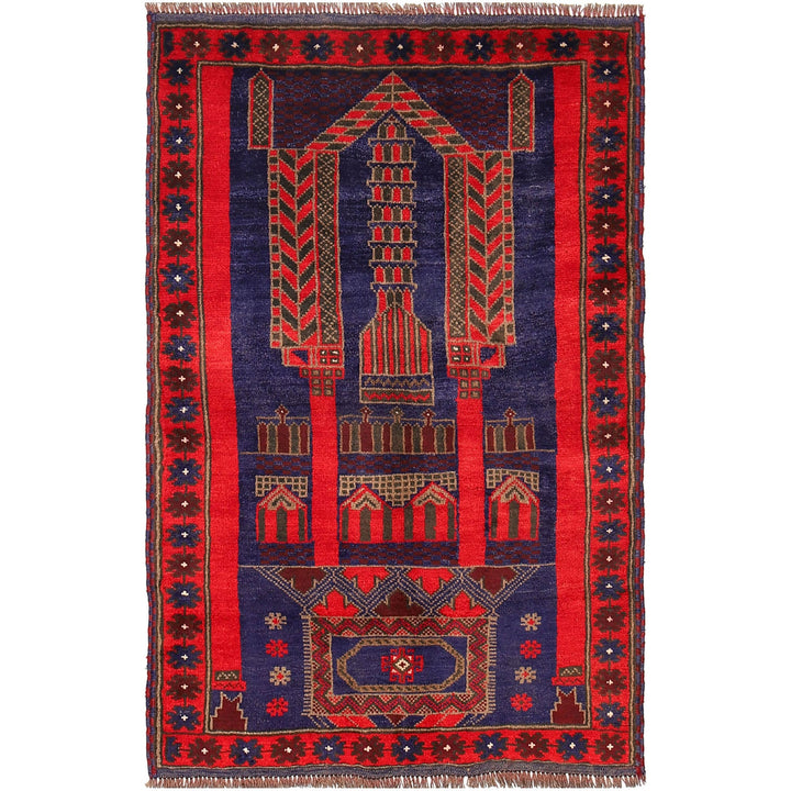 Afghan Prayer Rug 2' 11" x 4' 7" Hand-Knotted