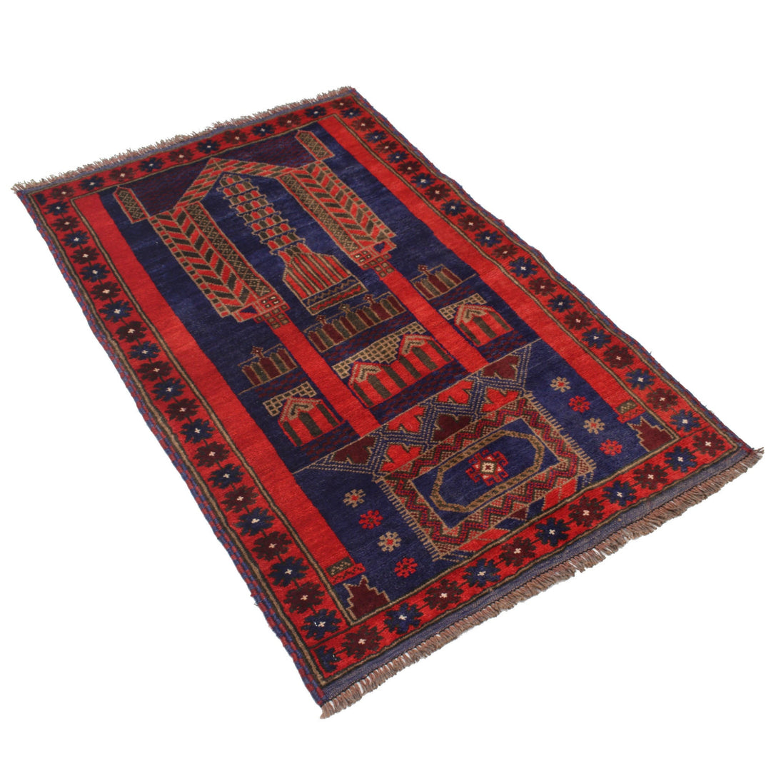Afghan Prayer Rug 2' 11" x 4' 7" Hand-Knotted close-up