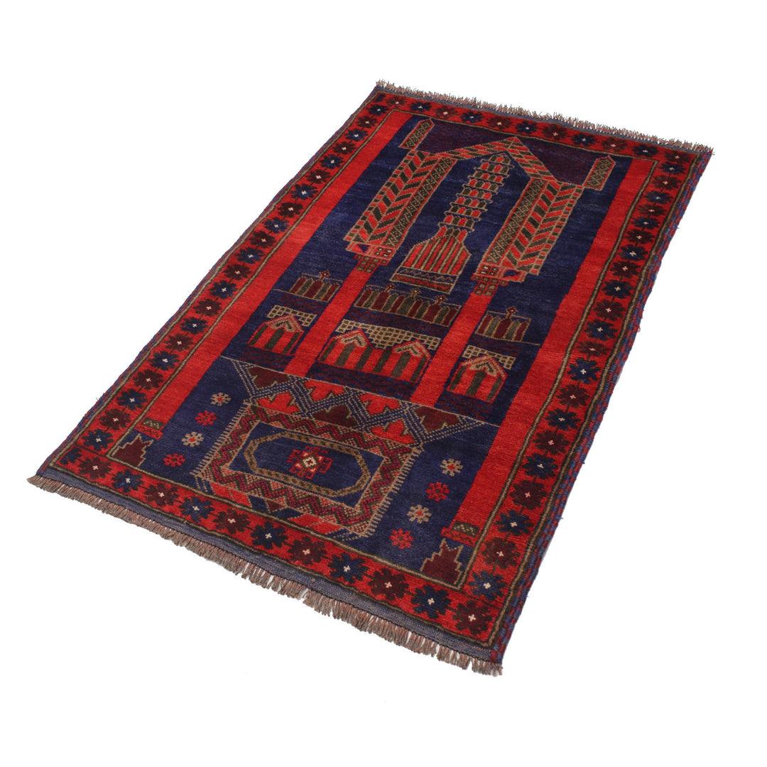 Afghan Prayer Rug 2' 11" x 4' 7" Hand-Knotted pattern