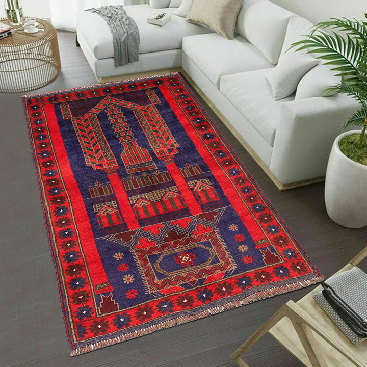 Afghan Prayer Rug 2' 11" x 4' 7" Hand-Knotted field