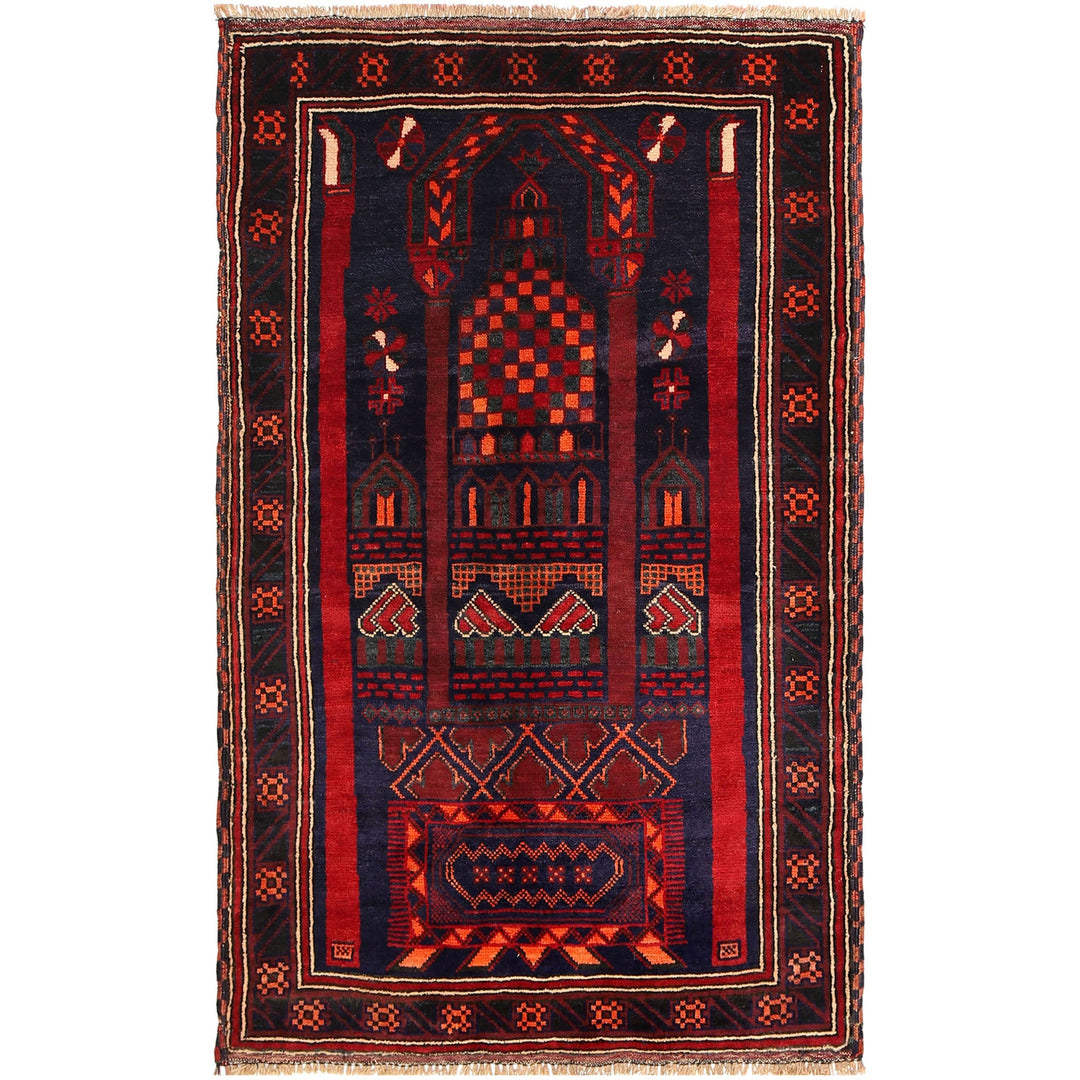 Afghan Prayer Rug 3' 2" x 5' 3" Hand-Knotted