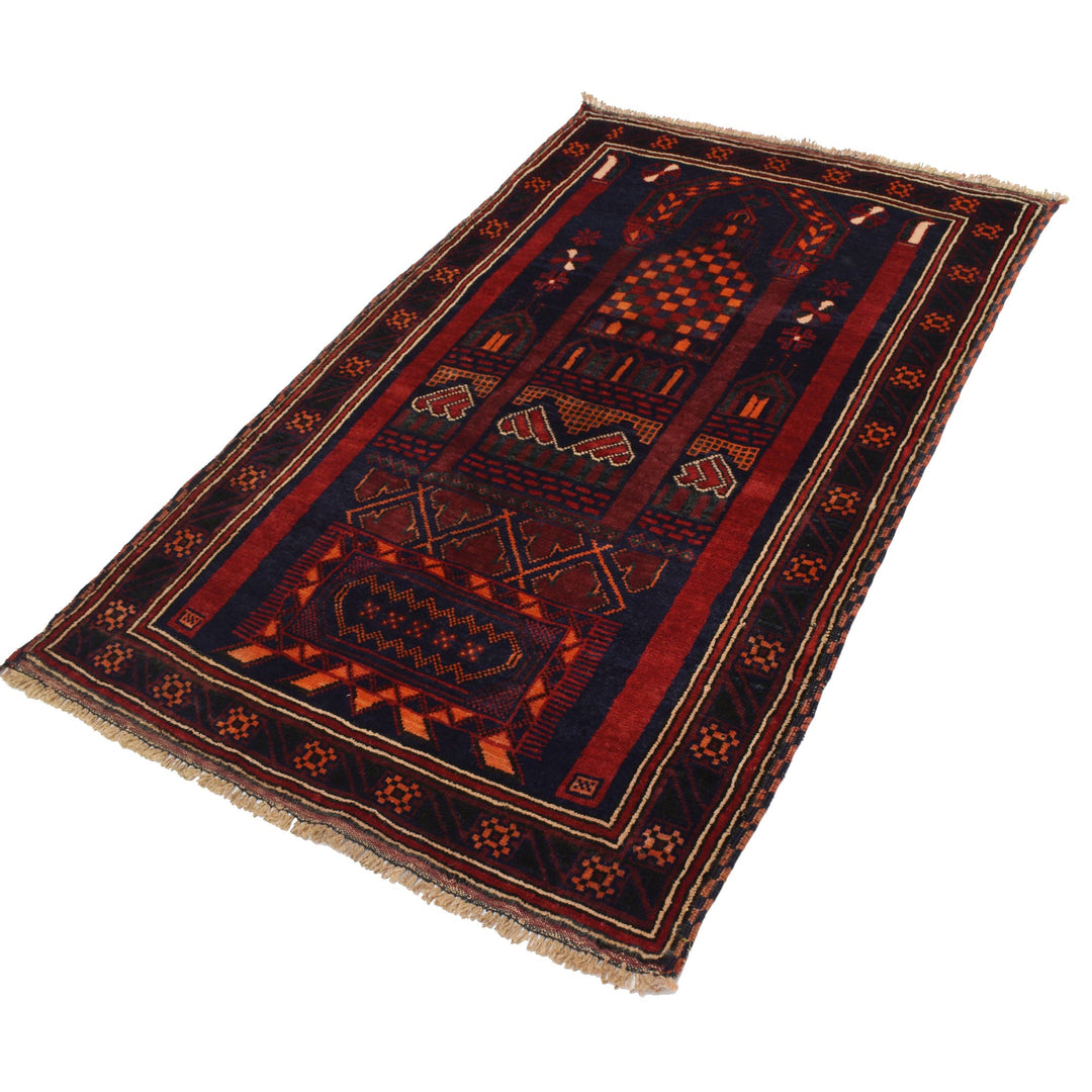 Afghan Prayer Rug 3' 2" x 5' 3" Hand-Knotted close-up