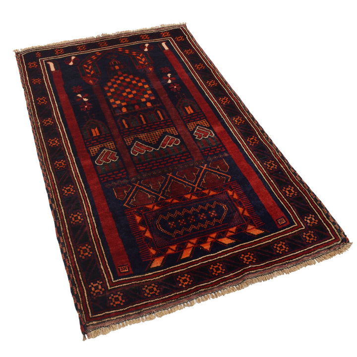 Afghan Prayer Rug 3' 2" x 5' 3" Hand-Knotted pattern