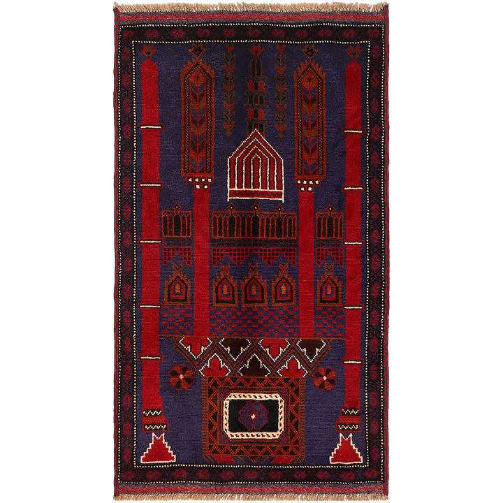 Afghan Prayer Rug 2' 11" x 5' 0" Hand-Knotted