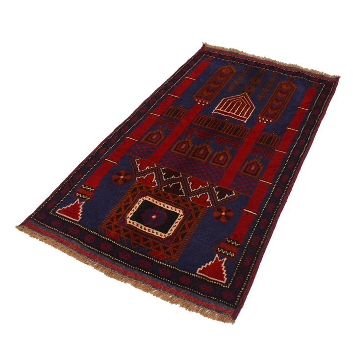 Afghan Prayer Rug 2' 11" x 5' 0" Hand-Knotted close-up